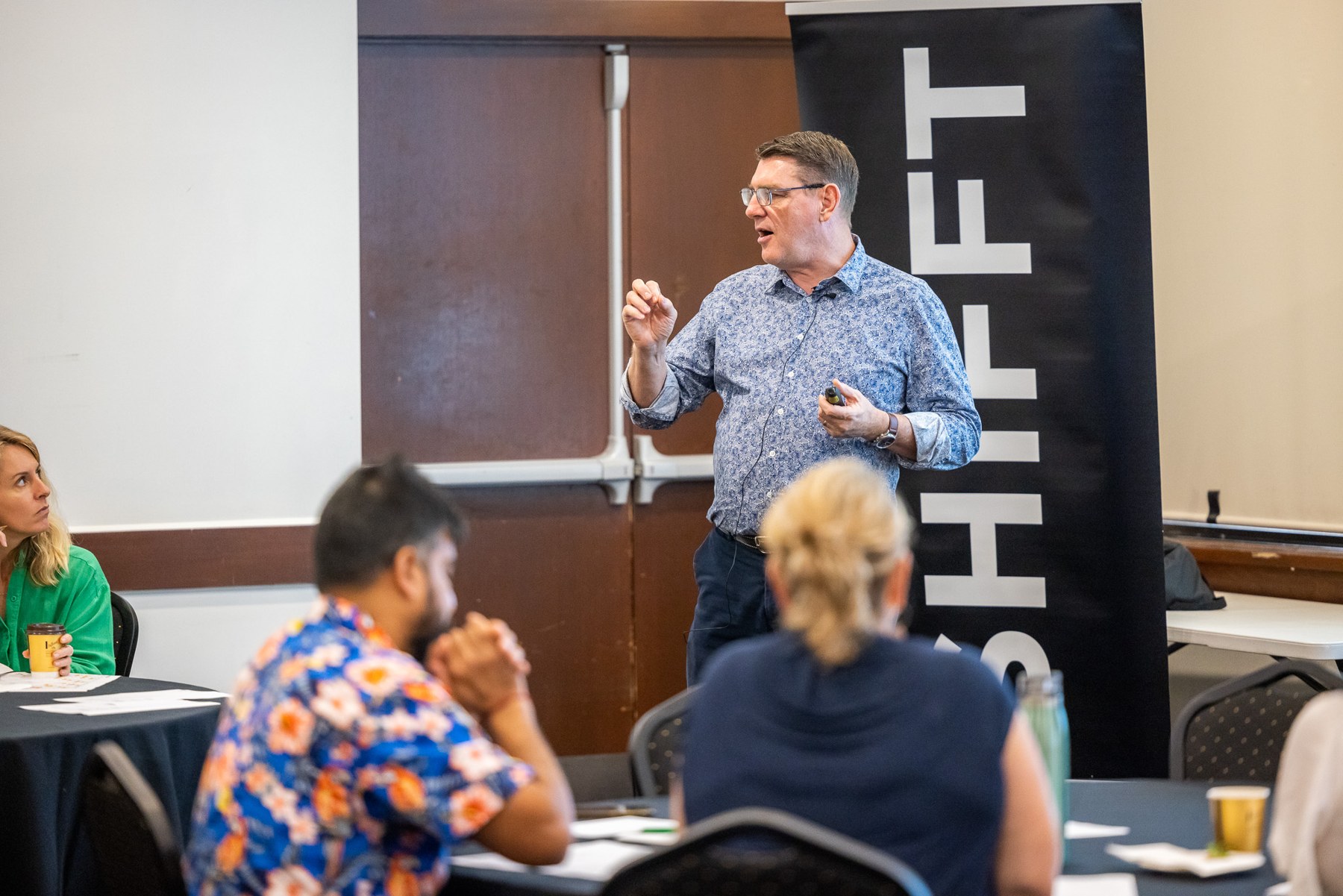 Russell Cummings discussing ideas with workshop participants